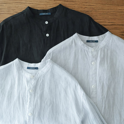SALUÉ／ユニセックスバンドカラーシャツ／ライトウェイトリネン