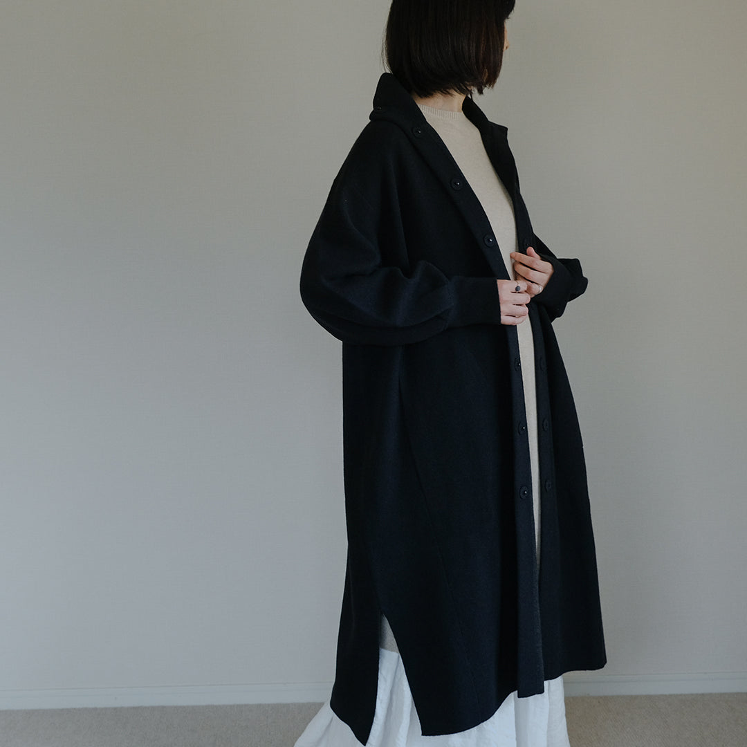 【美品】レキップ ヨシエイナバ カシミヤ混 ロングコート ベロア切り替え 黒 M 美品】レキップ ヨシエイナバ カシミヤ混 ロングコート ベロア切り替え