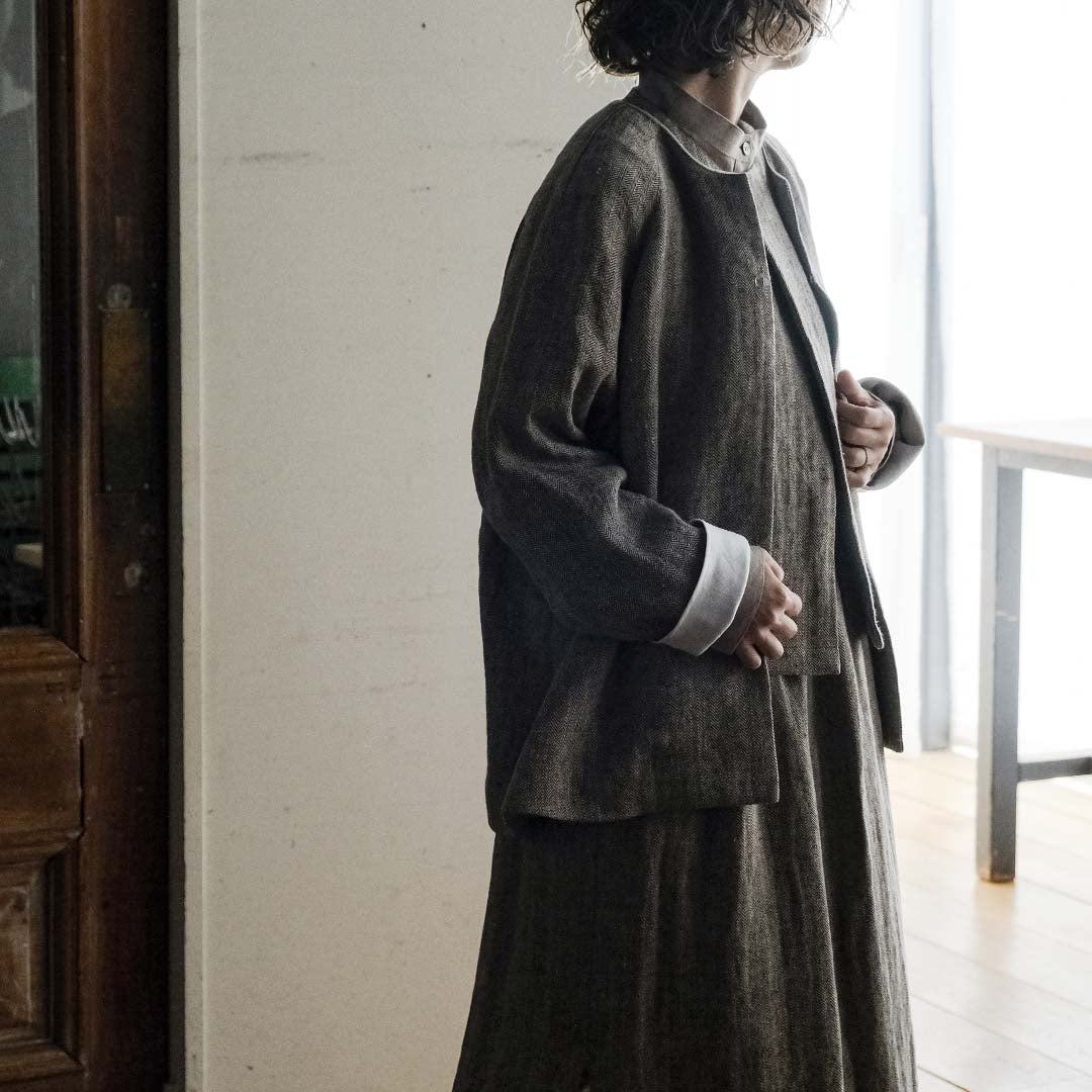［SALUÉ］ハイウエストジレ／ヘリンボーンリネン