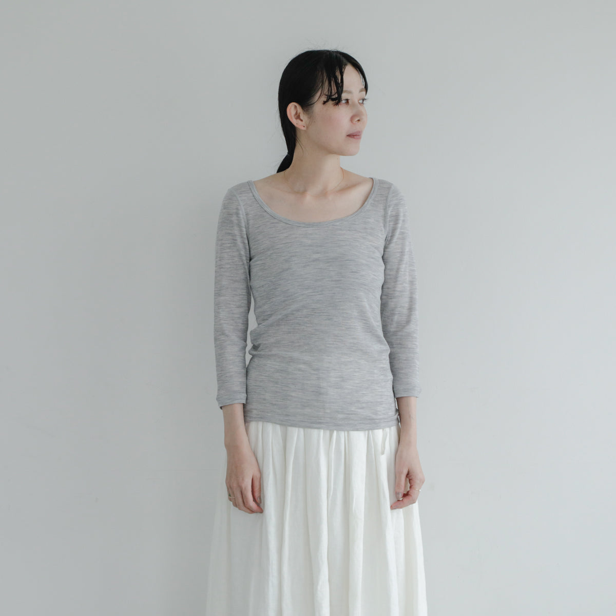 YARN／ティティ・リブ バレエネック 7分袖