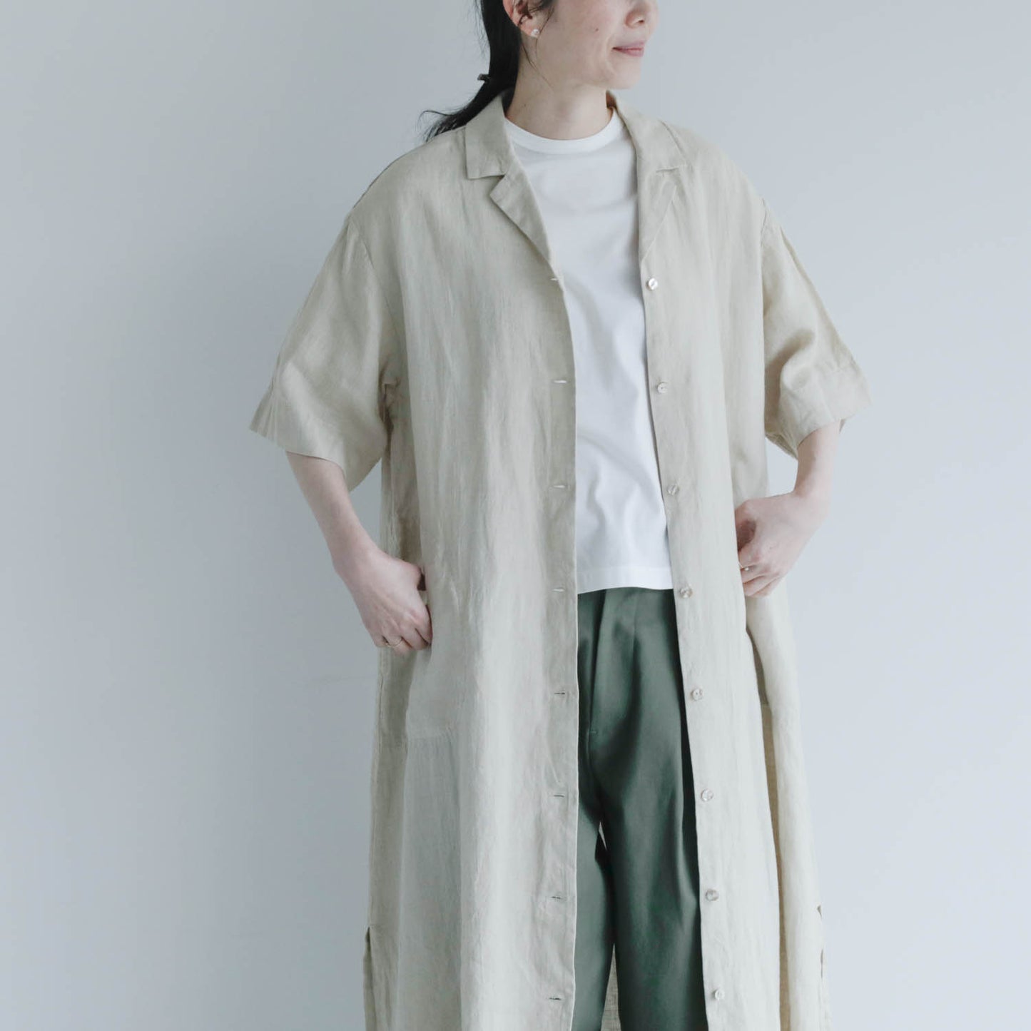SALUÉ／ハーフスリーブオープンカラーシャツドレス