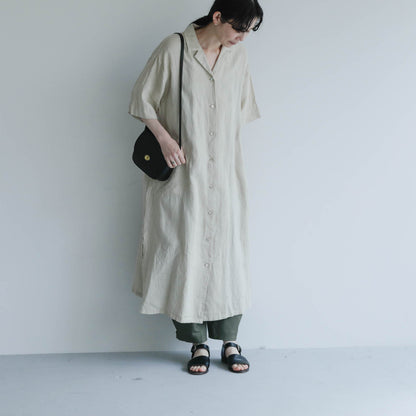 SALUÉ／ハーフスリーブオープンカラーシャツドレス