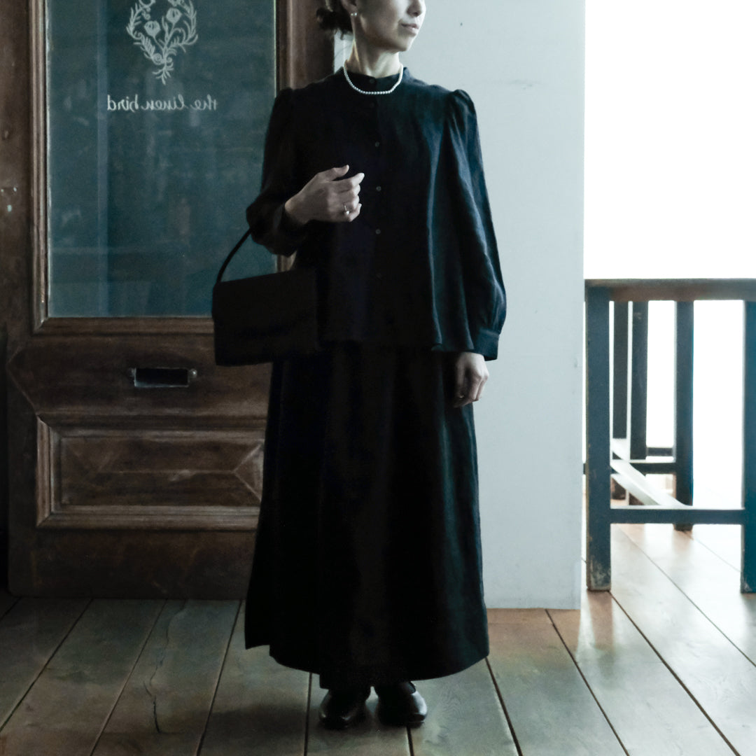 ［SALUÉ］ワンサイドスリットロングスカート／ヘリンボーンリネンformal