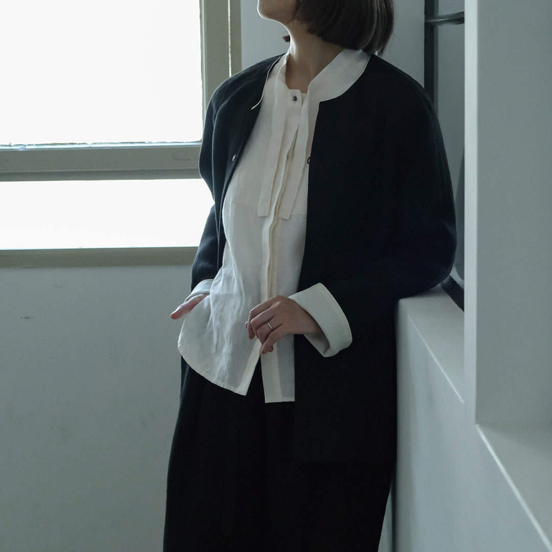 ［SALUÉ］ノーカラージャケット／ヘリンボーンリネンformal