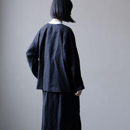 ［SALUÉ］ノーカラージャケット／ヘリンボーンリネンformal