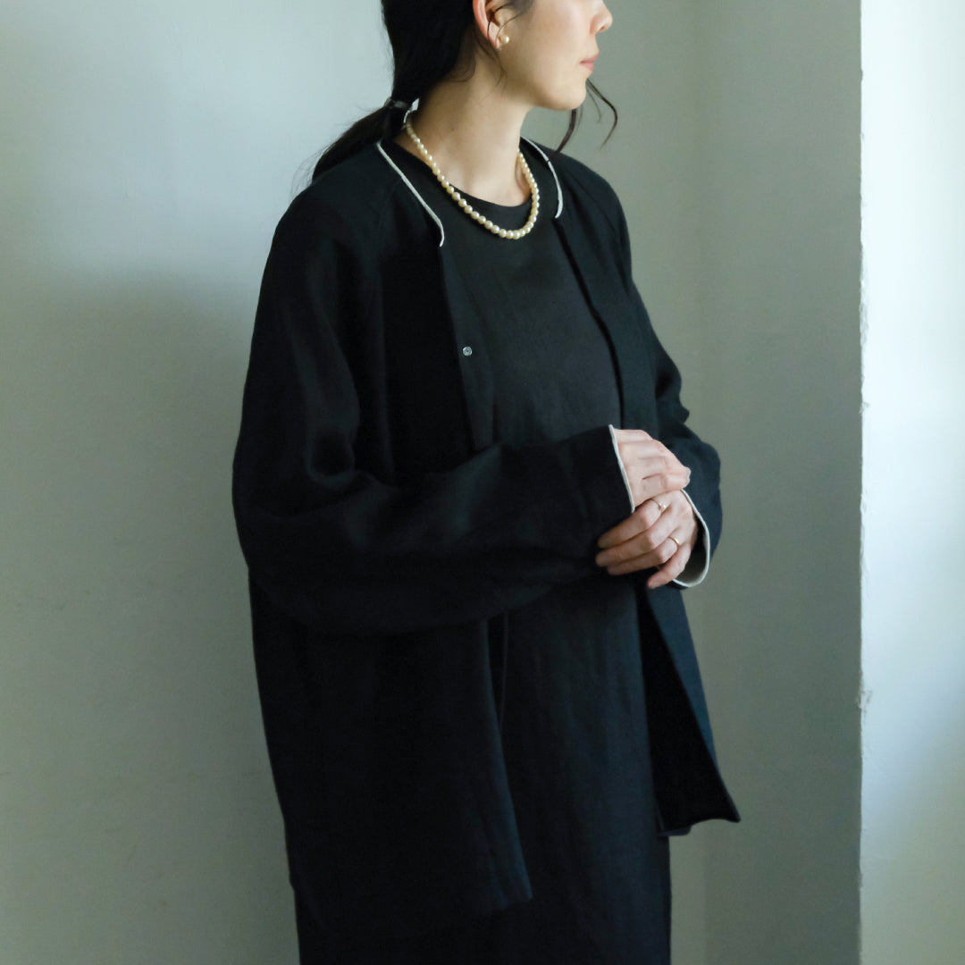 ［SALUÉ］ノーカラージャケット／ヘリンボーンリネンformal