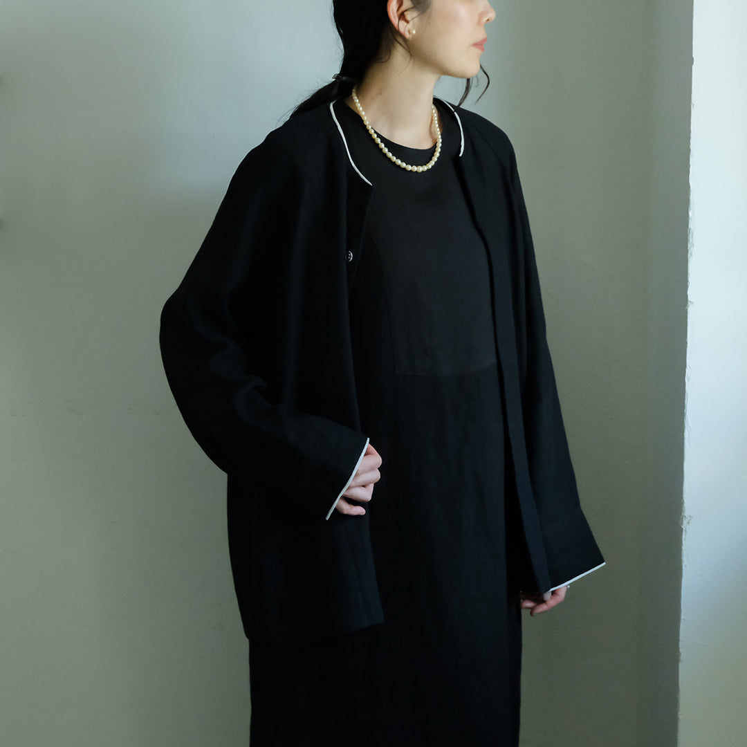 ［SALUÉ］ノーカラージャケット／ヘリンボーンリネンformal