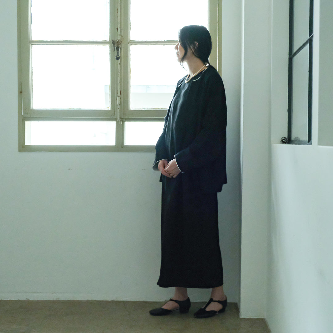 ［SALUÉ］ノーカラージャケット／ヘリンボーンリネンformal