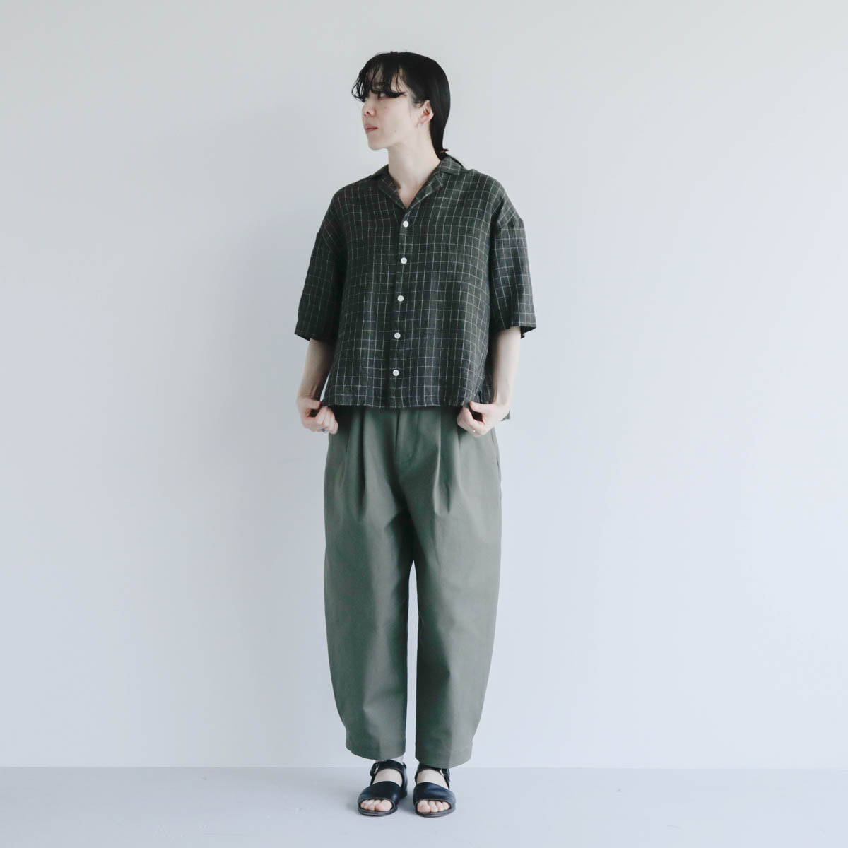 SALUÉ／ハーフスリーブオープンカラーシャツ／ミッドウェイトリネン　