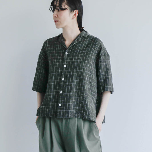 SALUÉ／【一部受注商品】ハーフスリーブオープンカラーシャツ／ミッドウェイトリネン　