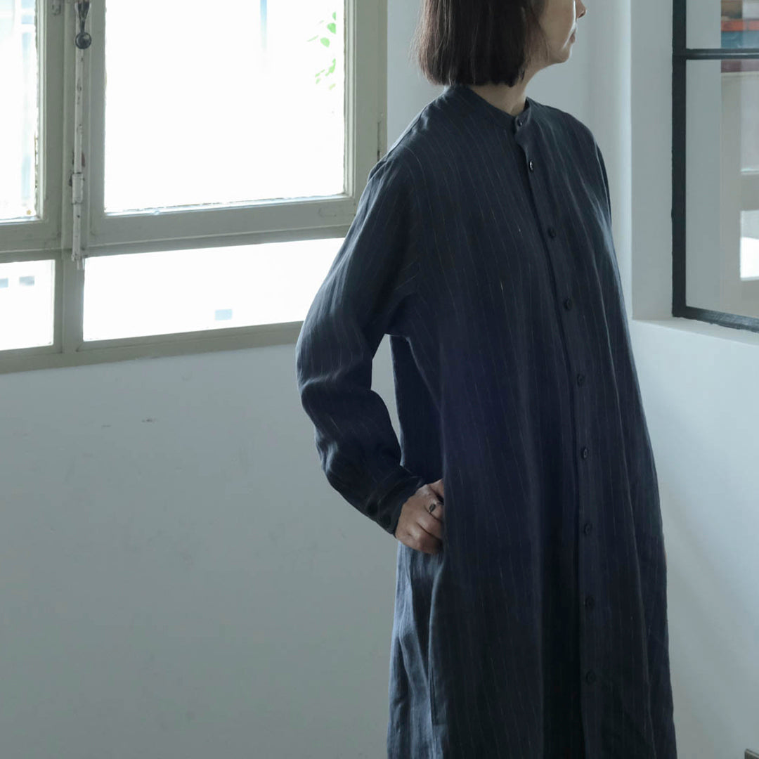 SALUÉ／バックピンタックドレス／ミッドウェイトリネン