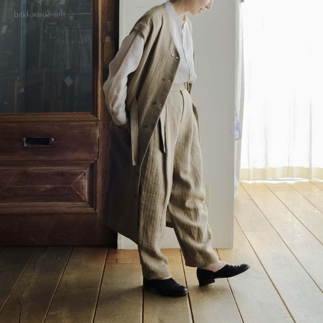 SALUÉ／【受注商品】エッグパンツA／ヘリンボーンリネン
