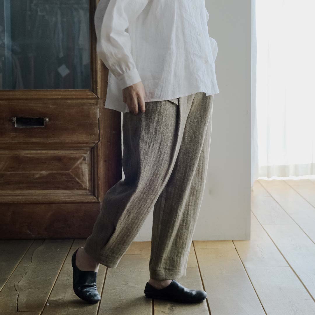 SALUÉ／【受注商品】エッグパンツA／ヘリンボーンリネン