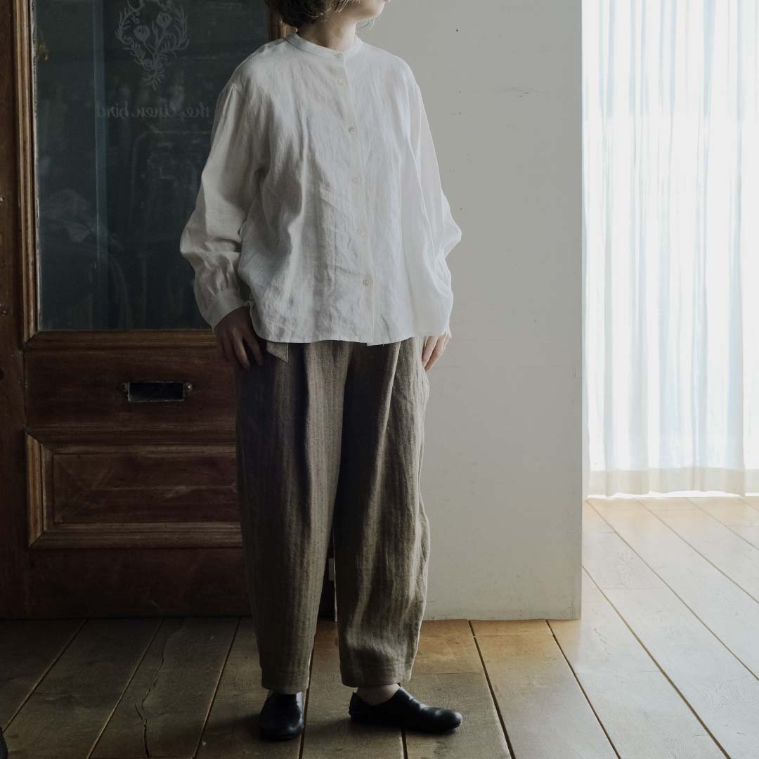 SALUÉ／【受注商品】エッグパンツA／ヘリンボーンリネン