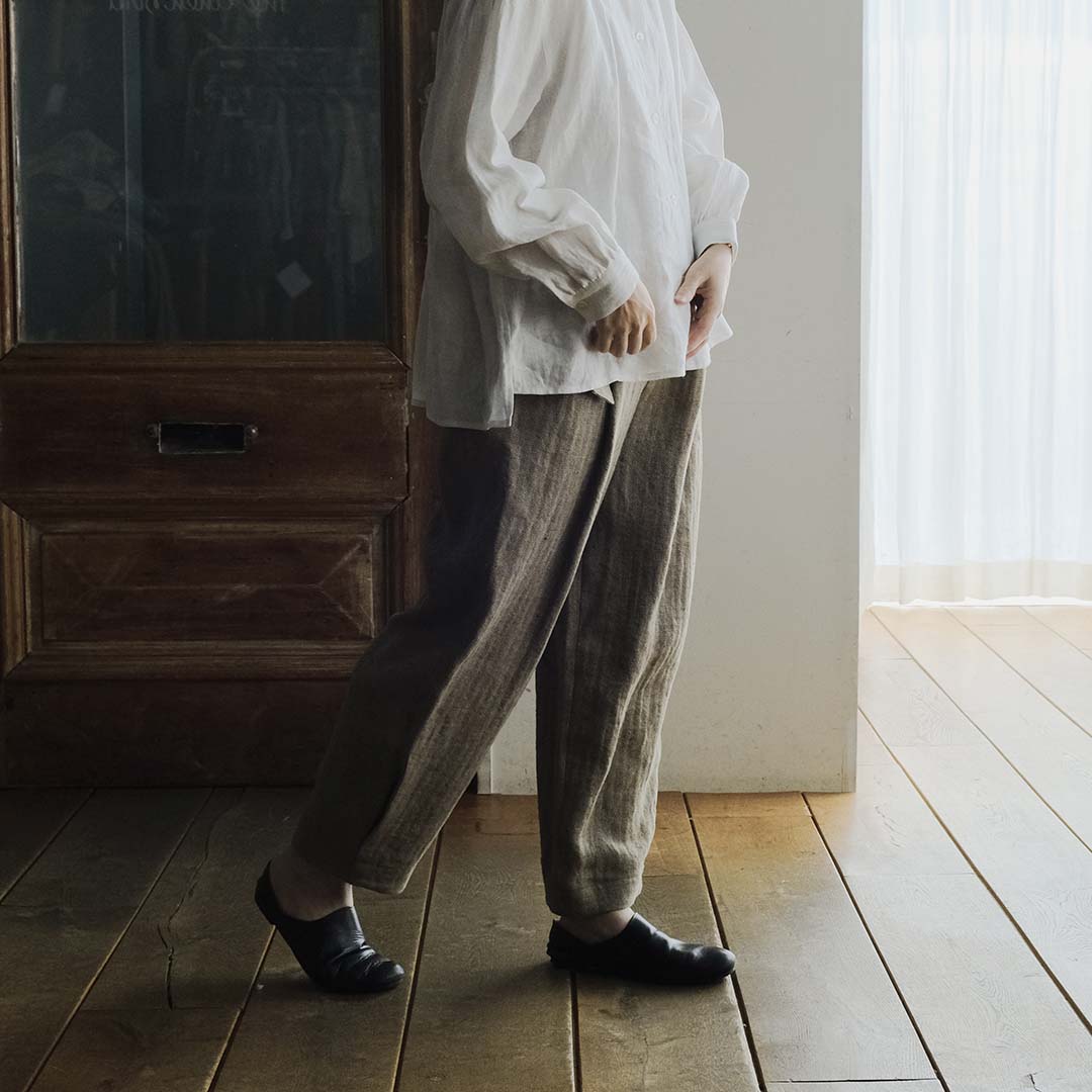 SALUÉ／【受注商品】エッグパンツA／ヘリンボーンリネン