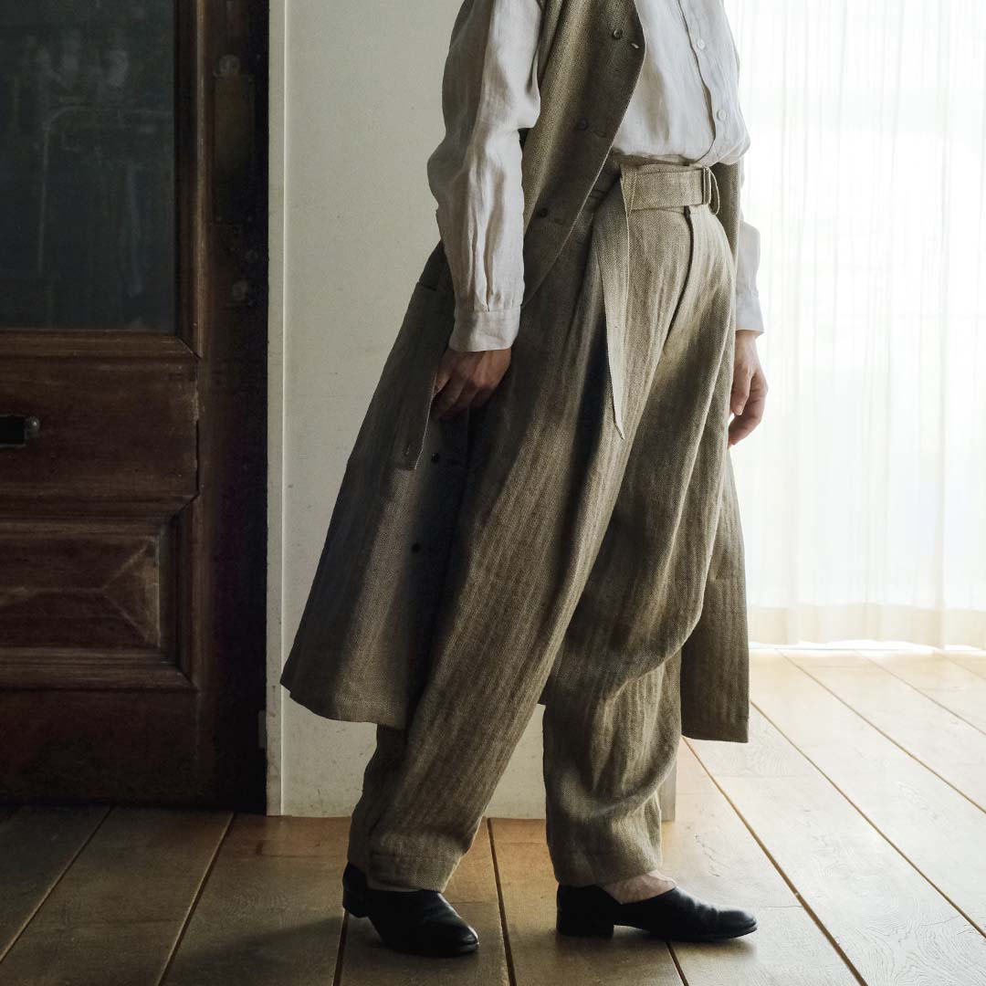 SALUÉ／【受注商品】エッグパンツA／ヘリンボーンリネン