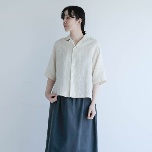 SALUÉ／ミドルスリーブ２ウェイオープンカラーシャツ／ライトウェイトリネン