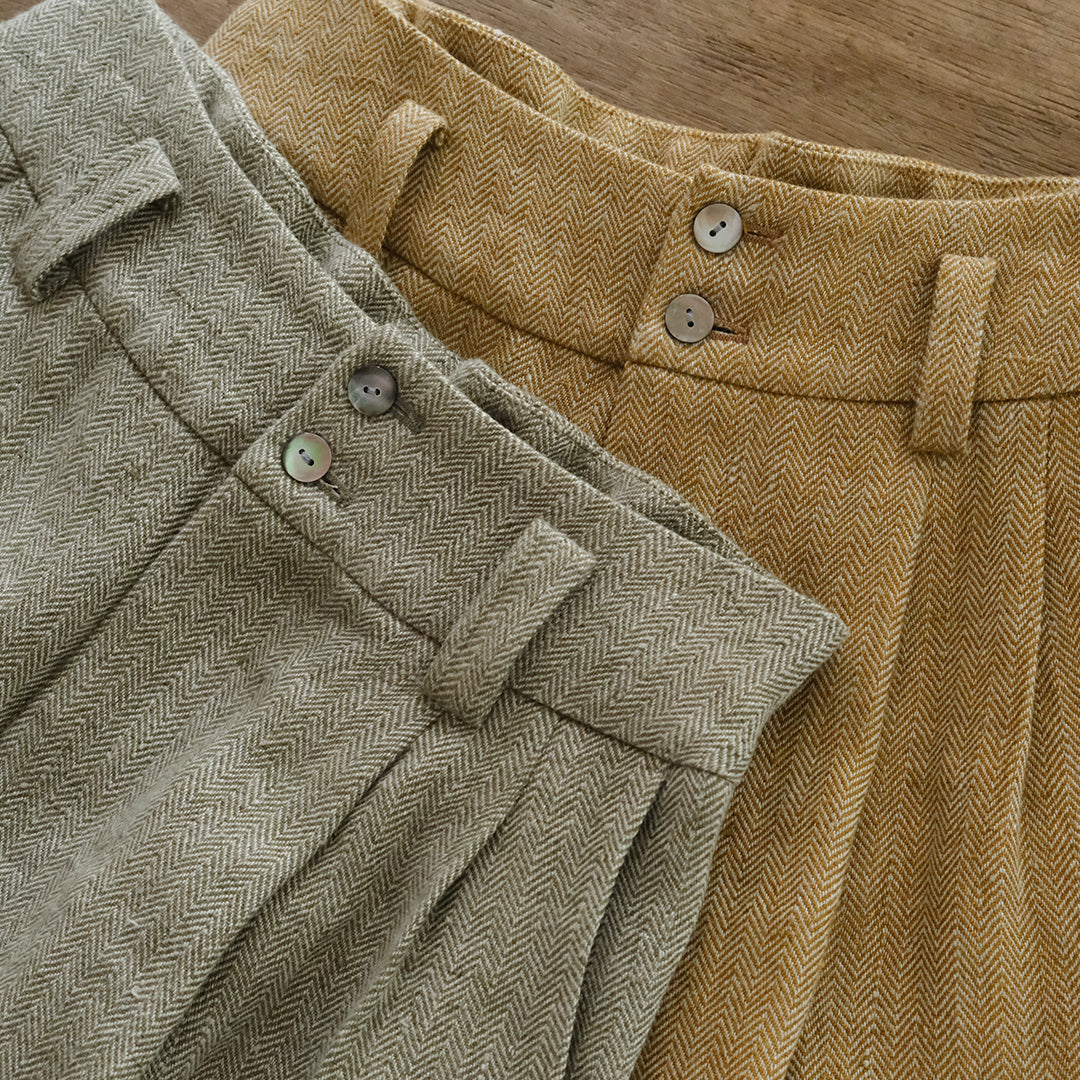 SALUÉ／【受注商品】エッグパンツA／ヘリンボーンリネン