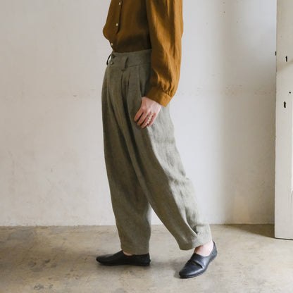 SALUÉ／【受注商品】エッグパンツA／ヘリンボーンリネン