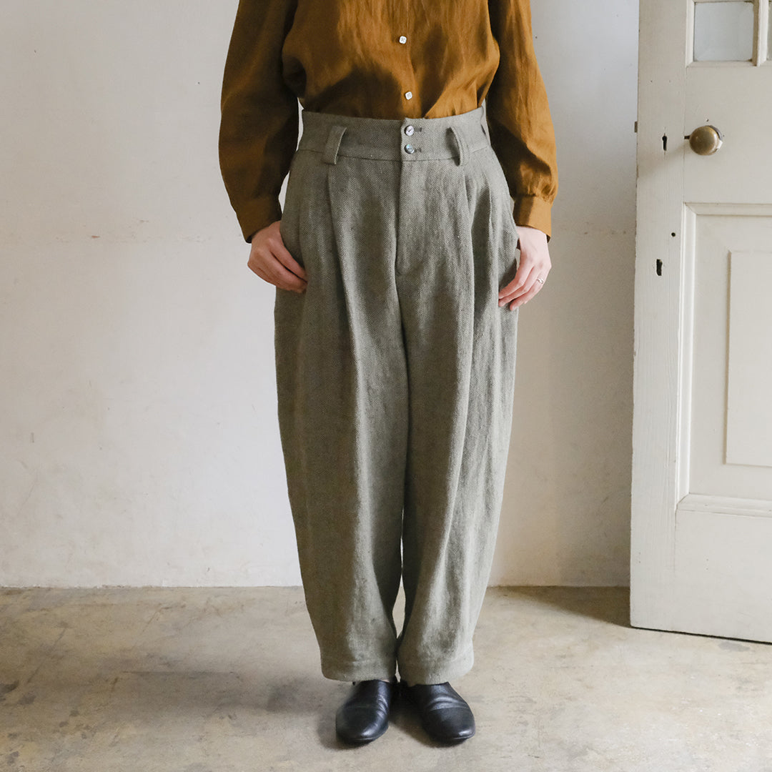 SALUÉ／【受注商品】エッグパンツA／ヘリンボーンリネン