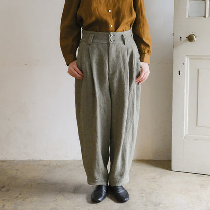 SALUÉ／【受注商品】エッグパンツA／ヘリンボーンリネン