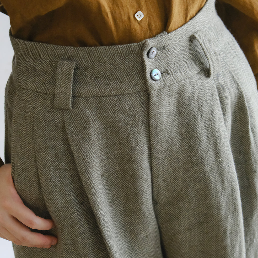 SALUÉ／【受注商品】エッグパンツA／ヘリンボーンリネン