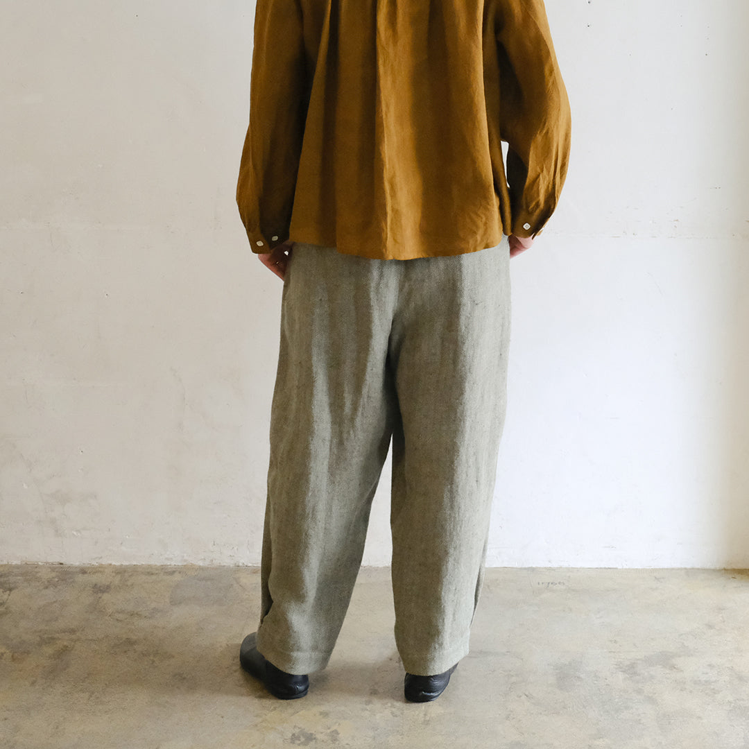 SALUÉ／【受注商品】エッグパンツA／ヘリンボーンリネン