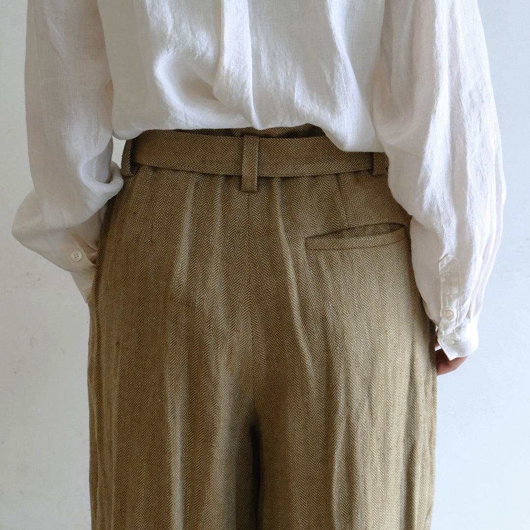 SALUÉ／【受注商品】エッグパンツA／ヘリンボーンリネン
