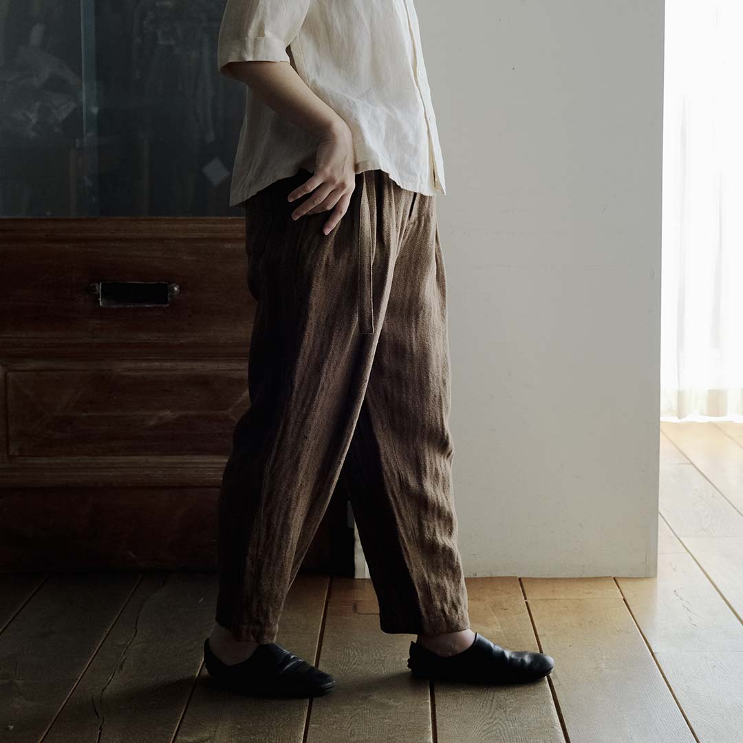 ［SALUÉ］エッグパンツC／ヘリンボーンリネン