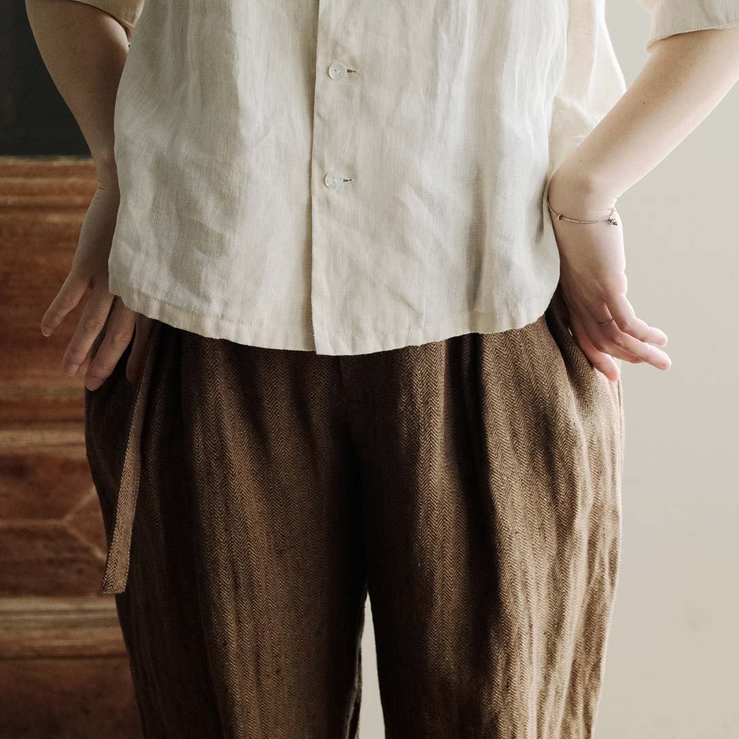 ［SALUÉ］エッグパンツC／ヘリンボーンリネン