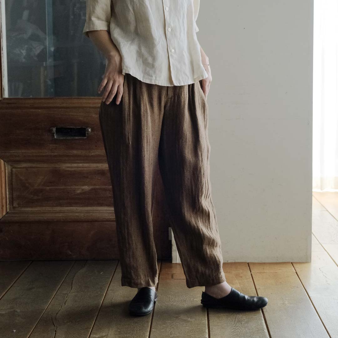 ［SALUÉ］エッグパンツC／ヘリンボーンリネン