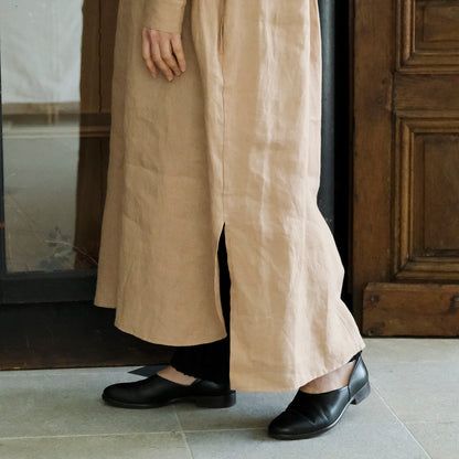 ［SALUÉ］バンドカラー長袖シャツドレス／ミッドウェイトリネン