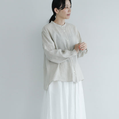 SALUÉ／【一部予約商品】バンドカラーギャザーシャツ／ライトウェイトリネン