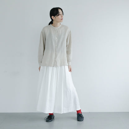 SALUÉ／【一部予約商品】バンドカラーギャザーシャツ／ライトウェイトリネン