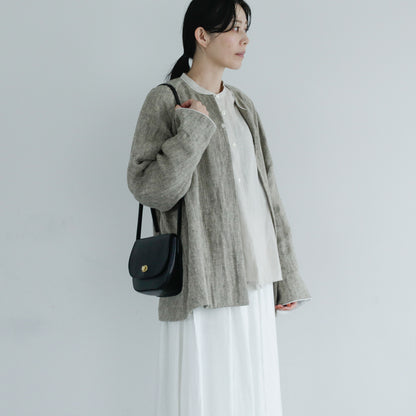 SALUÉ／【一部予約商品】バンドカラーギャザーシャツ／ライトウェイトリネン