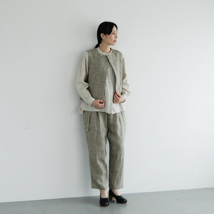 SALUÉ／【一部予約商品】バンドカラーギャザーシャツ／ライトウェイトリネン