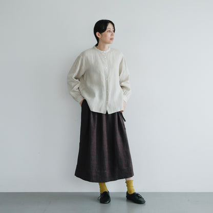 SALUÉ／【一部予約商品】バンドカラーギャザーシャツ／ライトウェイトリネン