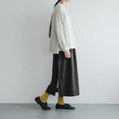 SALUÉ／【一部予約商品】バンドカラーギャザーシャツ／ライトウェイトリネン