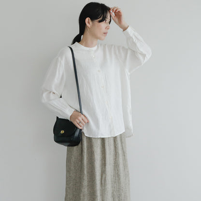 SALUÉ／【一部予約商品】バンドカラーギャザーシャツ／ライトウェイトリネン