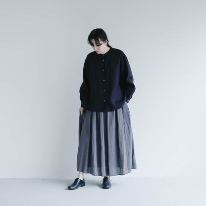 SALUÉ／バンドカラーギャザーシャツ／ライトウェイトリネン