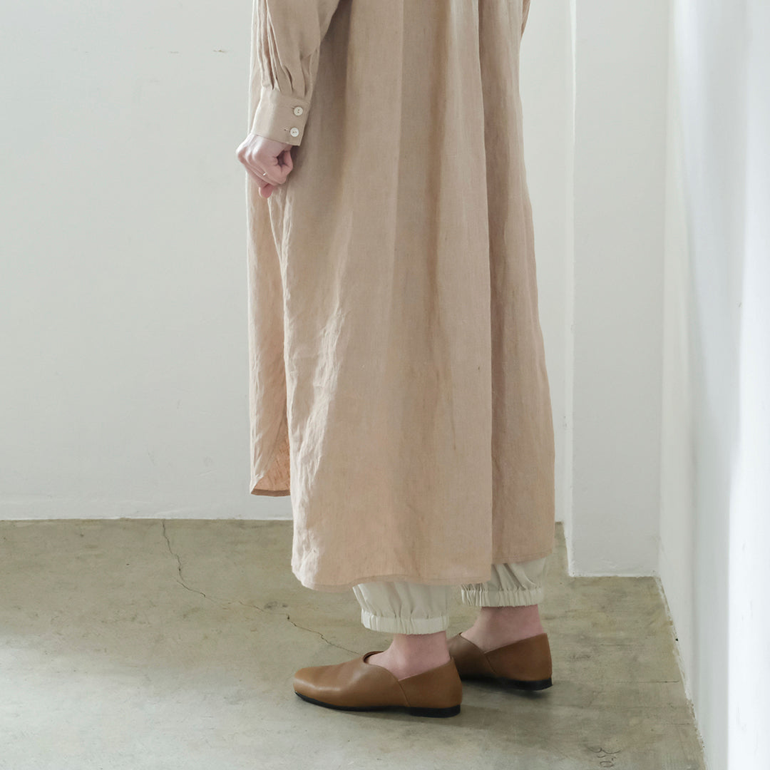 ［SALUÉ］バンドカラー長袖シャツドレス／ミッドウェイトリネン