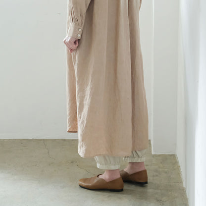 ［SALUÉ］バンドカラー長袖シャツドレス／ミッドウェイトリネン