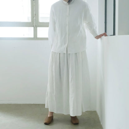 ［SALUÉ］リトアニアンリネンタックギャザースカート／アイボリーホワイト