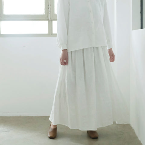 【受注商品】［SALUÉ］リトアニアンリネンタックギャザースカート／アイボリーホワイト