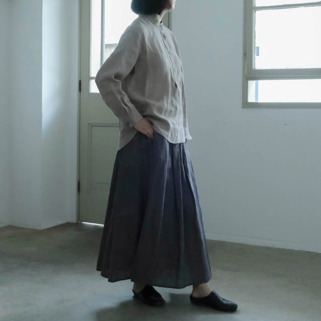 ［SALUÉ］バンドカラーハーフボタンシャツ／ライトウェイトリネン