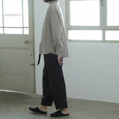 ［SALUÉ］バンドカラーハーフボタンシャツ／ライトウェイトリネン