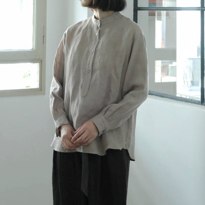 ［SALUÉ］バンドカラーハーフボタンシャツ／ライトウェイトリネン