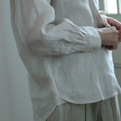 ［SALUÉ］バンドカラーハーフボタンシャツ／ライトウェイトリネン