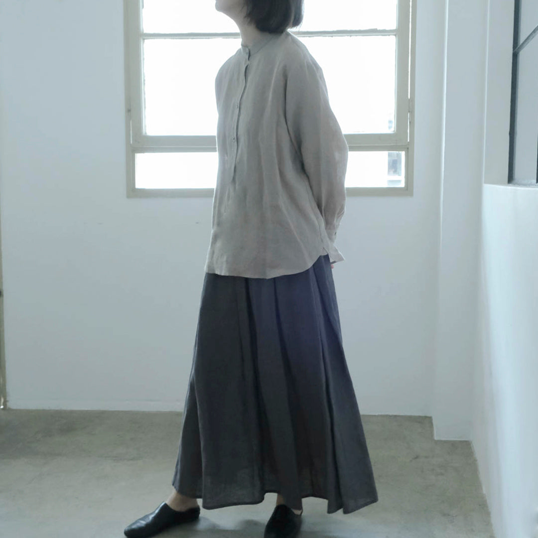 ［SALUÉ］バンドカラーハーフボタンシャツ／ライトウェイトリネン