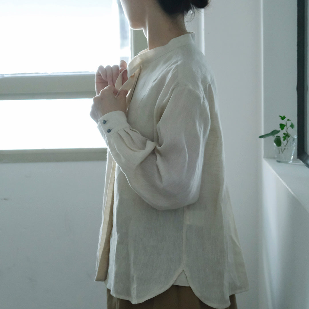 SALUÉ／ボウカラーシャツ／ライトウェイトリネン